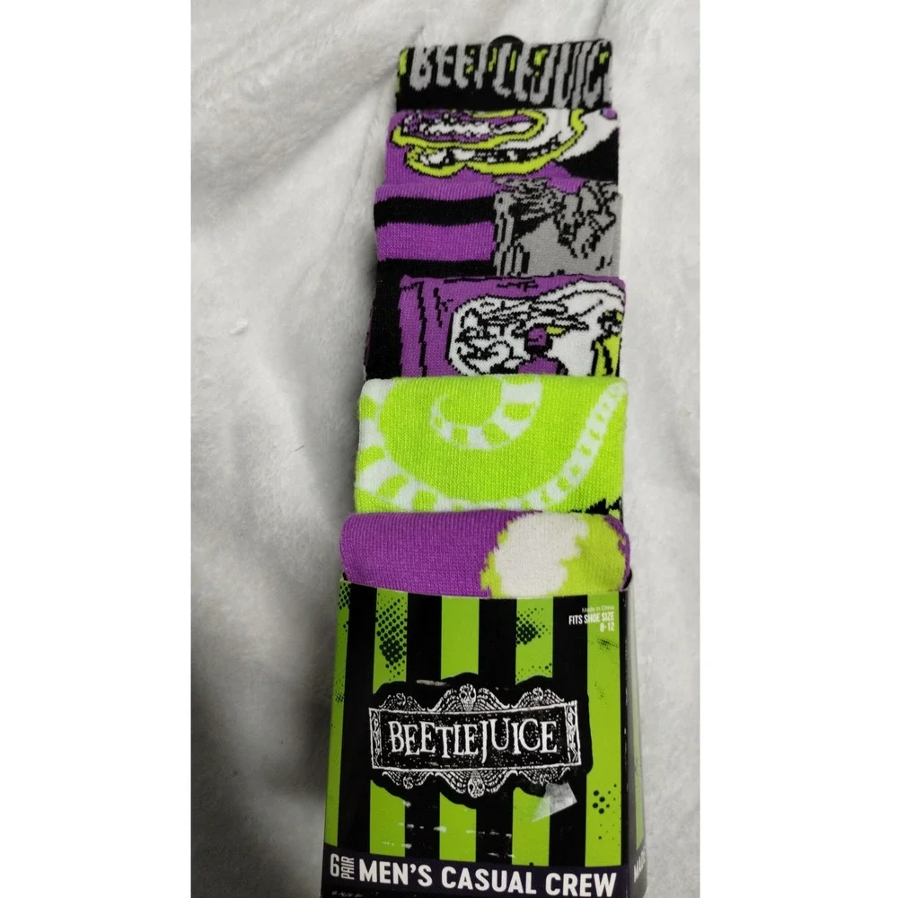 Beetlejuice Men's Crew Socks 6 Pack | Bioworld‎ Recycled Yarn Halloween Gift